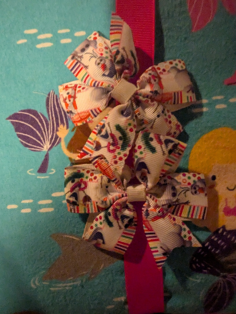White Floral Rainbow Ribbon Hair Bows for Kids